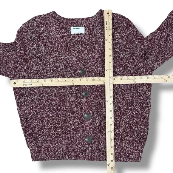 Old Navy Marled Pointelle Knit V Neck Crop Cardigan Sweater Burgundy Red Small - Picture 13 of 14